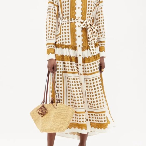 ZIMMERMANN SZ 8 DOTTED SCARF MIDI DRESS EUC NECK SASH WAIST BELT RELAXED - Picture 5 of 11